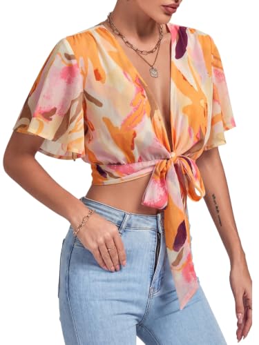Image of LYANER Women's Tie Front Sexy Crop Tops