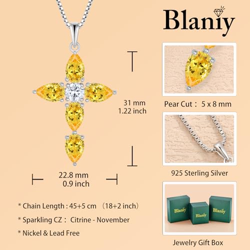 Cross Necklace for Women 925 Sterling Silver Teardrop Birthstone Pendant Religious Jewelry Gifts for Women4
