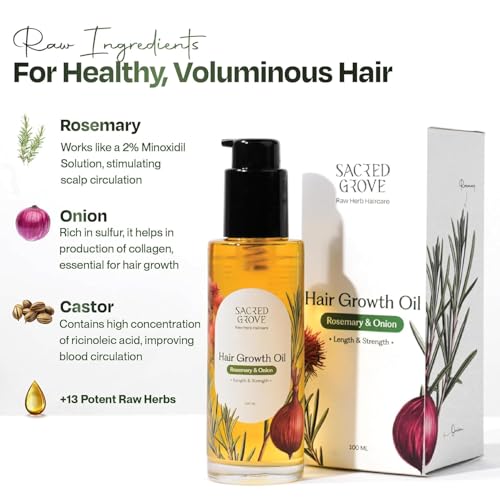 Image of Sacred Grove Rosemary & Onion Oil for Hair Growth | Saygrow Combo | Made Using 16 Potent Raw Herbs | Intensive Hair Growth Treatment | Stimulates Hair Follicles & Promotes Circulation | 100 ml each