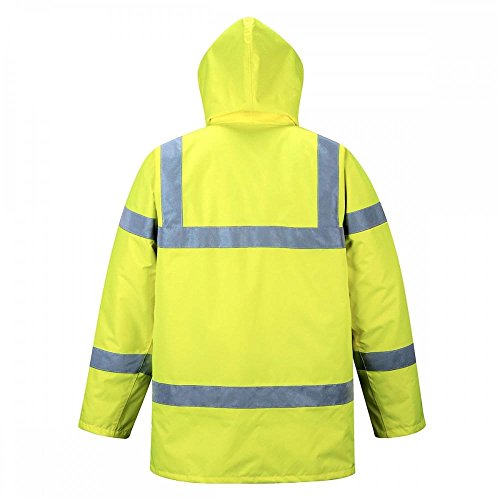 Portwest S460 Men's Winter Traffic Jacket Hi Vis Hooded Work Coat Reflective Fully Lined Zip Safety Utility Waterproof Reflective Workwear