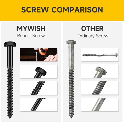 Mywish (8Sets) 1/2" x 3" Hex Head Lag Bolts, Heavy Duty Lag Screws with Washers, 304 Stainless Steel Bolts 18-8, Lag Screws Wood Screws, Partial Thread Black Oxide, 1/2 Bolt by MYWISH - Image 4
