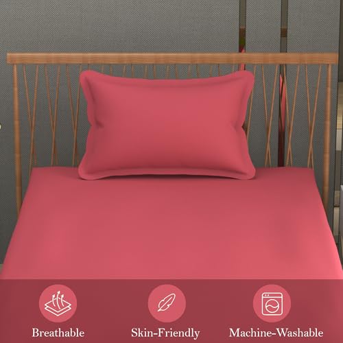 Image of FRESH FROM LOOM Hypoallergenic Solid Plain 240 TC Single Size Bedsheet Set with 1 Pillow Cover (Size- 60 x 90 inch | Gajri| Solid)