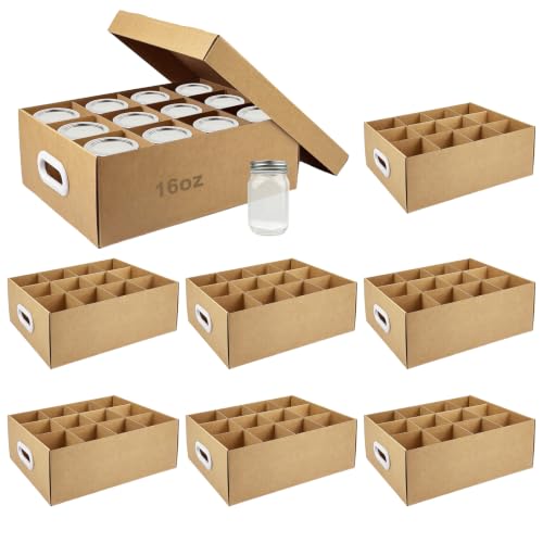 SkyJourney 8 Pcs Canning Jar Storage Boxes Cardboard Mason Jar Storage Box 16 oz with Handles and Dividers Stackable Mason Jar Organizers and Storage Heavy-Duty Kraft