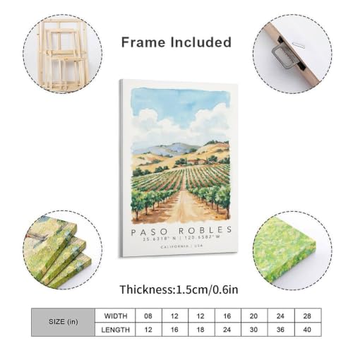 Paso Robles Poster voyage aquarelle 40x60cm pour décoration