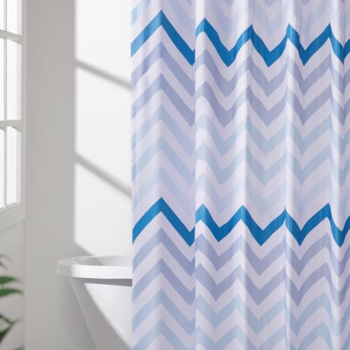 Image of Amazon Basics Bathroom Shower Curtain, Water Resistant Fabric with Weighted Hem, Grommets & Hooks, Machine Washable, 72 inchx72 inch, Blue Ombre Chevron