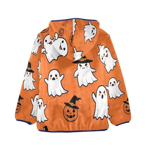 Halloween Ghosts on Orange_1 Toddler Fleece Jacket Girl Boys Hooded Fleece Jacket Coat Warm Outwear Zip-up 3-10T2