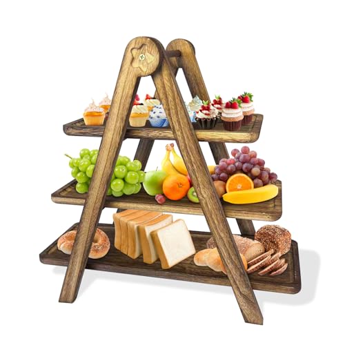 SSHIYEEY Decorative Tiered Wooden Serving Tray,Portable 3 Tier Carcuterie Boards for Party and Picnic,Serving Platter Veggie Stand for Bread,Cake,Snacks and Fruit SSHIYEEY Decorative Tiered Wooden Serving Tray,Portable 3 Tier Carcuterie Boards for Party and Picnic,Serving Platter Veggie Stand for Bread,Cake,Snacks and Fruit