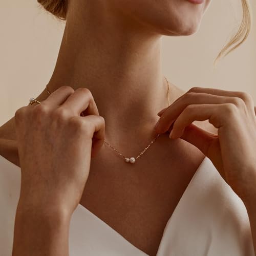 Gold Pearl Necklaces for Women Trendy 14k Gold Plated Dainty Necklace Simple Pearl Drop Single Charm Pendant Necklace Women's Jewelry Best Friend Birthday Gifts Gold Jewelry for Women2