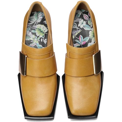 Image of Loafers for Women Patent Leather Buckle Square Toe Chunky Block Dress Slip On Wide Casual Comfortable Dressy High Heels Ladies Comfort Moccasins Elegantes 2 Inch Shoes