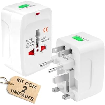 Kit 2 Adaptadores Tomada Universal Padrão Internacional, Adaptador Mais de 150 Países, Para Viagem, Bivolt, EUA, UK, JP, AU, EU - TKLA