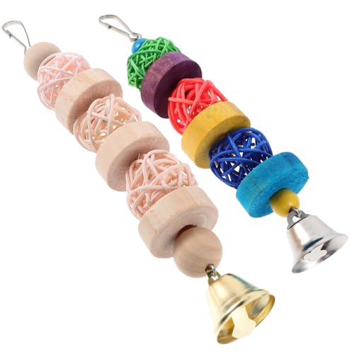 CIYODO 2Pcs Parakeet Chewing with Built Hook Natural Wooden Bird Molar for Birds Hanging for Parrots and Bird Cage Accessories for Budgies and Conures