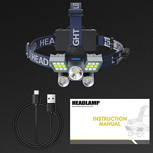Beteray Headlamp For Adults, Head Lamps Led Rechargeable With 12000 Super Bright Lumens 9 Modes 90° Adjustable Lamp & Waterproof Headlight With Tail Light For Outdoor Camping Fishing Hiking #TOP6