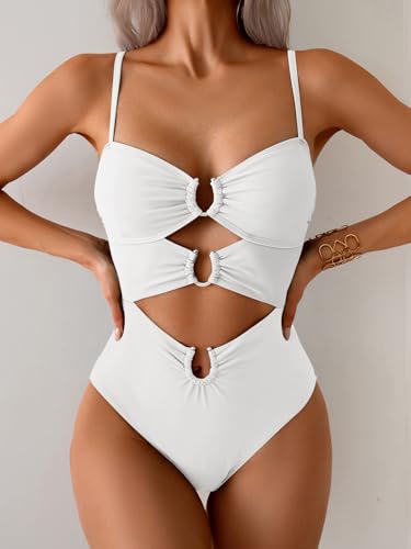 Image of Eomenie Womens Cutout One Piece Swimsuit with Ring Linked Sexy Monokini Bathing Suit for Beach Vacation