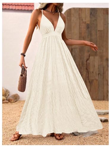 Image of MakeMeChic Women's Boho Maxi Dress Summer Luau Outfits Beach Wedding Guest Backless Sundress Flowy Resort Wear