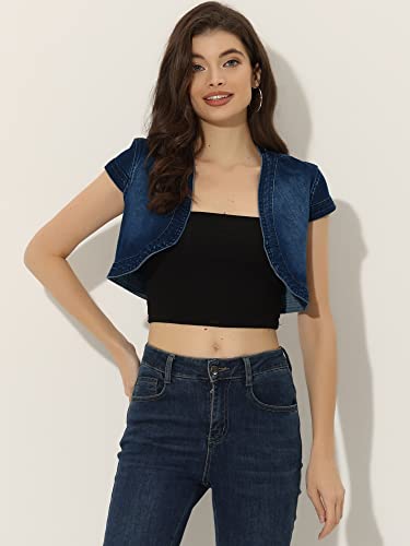 Image of Allegra K Women's Denim Jacket Cap Sleeve Cropped Open Front Shrugs Casual Summer Jean Jackets