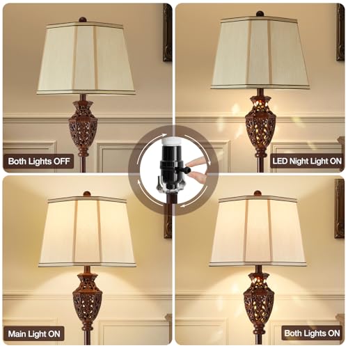 Image of Luvkczc Vintage Floor Lamp - Brown Resin 6-Sided Carved Hollow Light Design