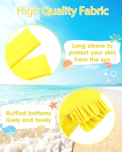 Image of XFGIRLS Girls 2-Piece Swimsuit Long Sleeve Rash Guard Set Toddler 6M-8Y | UPF 50+ blocks 98% UV, Quick-dry, Easy on /off, Bright colors stand out, Machine wash, Breathable, Beach, swim, water park
