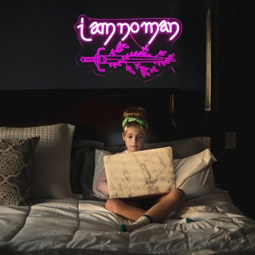 Image of ACOTAR-Inspired inchI Am No Man inch Neon Sign - A Court of Wings and Ruin LED Light - USB Hang Wall Night Light for Fantasy Fans, Gaming Rooms & Book Lovers (8.7x15.7In)