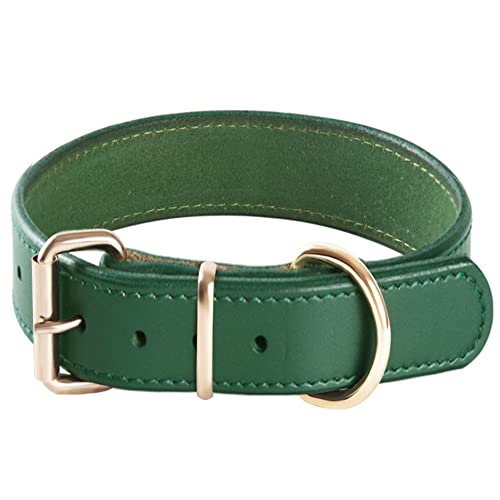 Collier pour Chien Extra épais en Cuir Vvéritable de Qualité Supérieure, Colliers Réglables pour Chiens de Petite, Moyenne, Grande et très Grande Race (Vert) (L) Cover