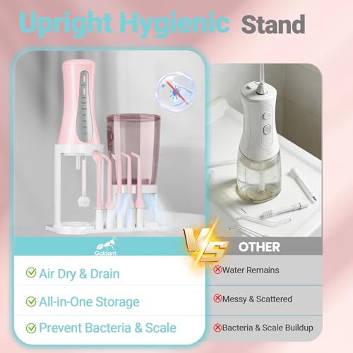 Image of 2026 New 350ML Water Flosser with Drainage & Storage Stand, Keeps Dry & Clean, 5 Modes, 360Nozzle, Cordless Rechargeable, IPX7 Waterproof, Portable for Home & Travel (Pink)