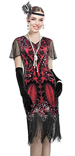 Image of Women 1920s Gatsby Vintage Sequin Flapper Fringe Party Plus Dress with 20s Accessories Set
