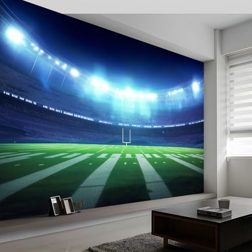 Fototapete Filmatmosphäre American Football-Feld 200 x 140 cm Modern 3D Effekt Vlies Tapete Vliestapete Wandtapete Dekoration UV-Beständig für Schlafzimmer Wohnzimmer Flur Kinderzimmer Blau Grün
