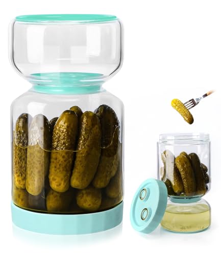 FAOKZE Tarro para encurtidos 1450 ml,Contenedor de encurtidos,Tarro vidrio encurtidos,Tarro de Pepinillos Separado de HúMedo y Seco,Tapa Hermética a Prueba de Fugas,para Encurtidos y Aceitunas