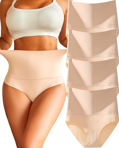 Image of FINETOO Light Tummy Control Underwear Women High Waisted Briefs Plus Size Shapewear Under Dress Ladies Panties S-XXXL