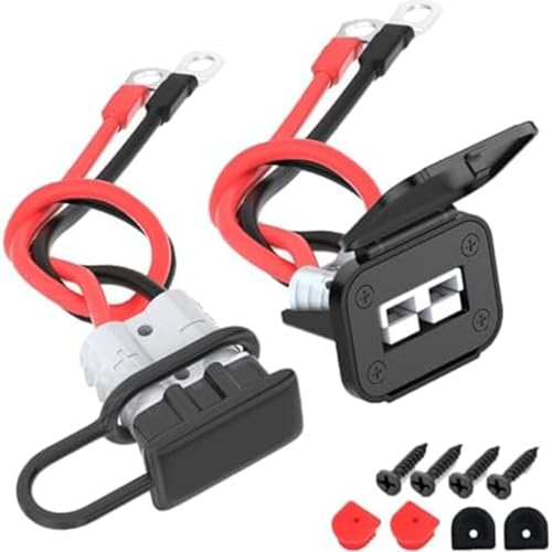 LVYXON - Connecteur de déconnexion rapide de batterie, câble 50 A 8 AWG pour treuil de remorque de style Anderson, camping-car, VTT, bateau, véhicule, alimentation grise, rouge, noir