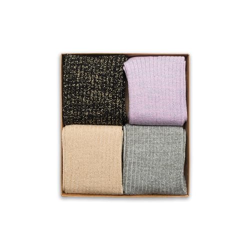 Image of RAFRAY Women's Glitter Socks Crew Length, Premium Shiny Sparkly Socks in Gift Box, 4 Pairs, Size US W: 5-9.5 EU: 36-40