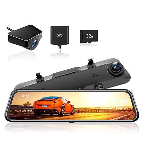 WOLFBOX 12''Dashcam Voiture Rétroviseur Écran Tactile de 12Pouces Caméra de Recul Full HD 2.5K Caméra de Voiture 310°Grand Angle Arrière Étanche avec,SonyIMX415 GPS 32GB