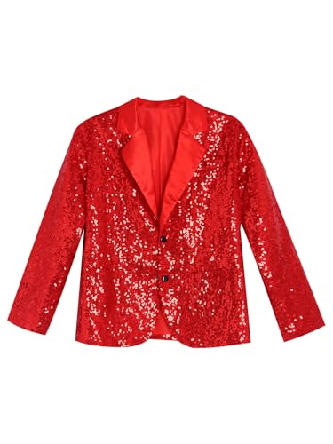 Kids Girls Sequin Blazer Jacket Sparkly Long Sleeve Button Down Lapel Suit Coat with Pockets