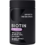Sports Research® Extra Strength Vegan Biotin 5,000mcg with Organic Coconut Oil - Helps to Maintain Healthy Hair, Nails and Skin - Great for Women & Men - 120 Veggie Softgels