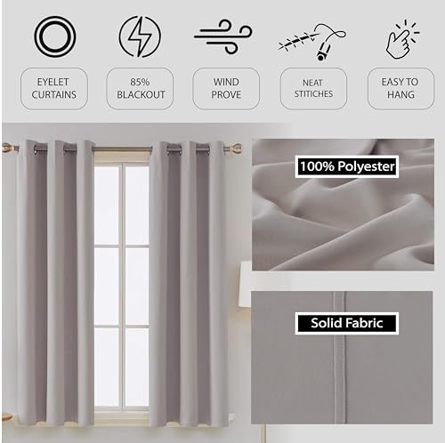 funky gadgets Blackout Curtains for Bedroom 90 Inch Drop Thermal Insulated Eyelet Curtains & Drapes Black Out Curtain for Kitchen, Living Room 2 Panels (90x90 Inch Light Grey) - Image 4