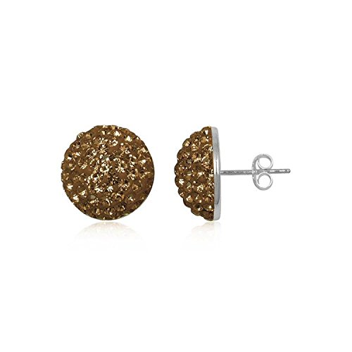 10MM Half Disco Ball Sterling Silver Stud Earrings/Ear Studs for Women/Teenage/Girls - 925 Sterling Silver - Round Silver Earrings - BROWN SMOKED TOPAZ. 10-BST