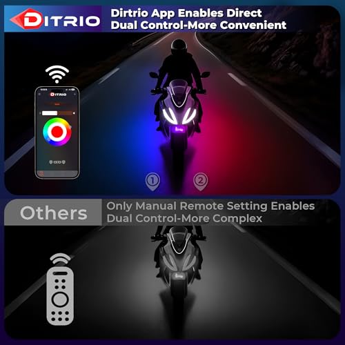 Image of 12PCS Double Row Motorcycle Led Lights with Brake Turn Signal,Underglow Light Kits with DITRIO APP /RF Remote Control, Dual Zone,Waterproof,12V Pixelglow RGB Lights for Motorcycles, Golf Carts, UTVs