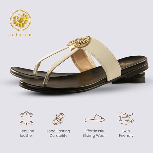 Image of JATAREA Slip-On Flat Toe Post T-Strap Sandals for Women