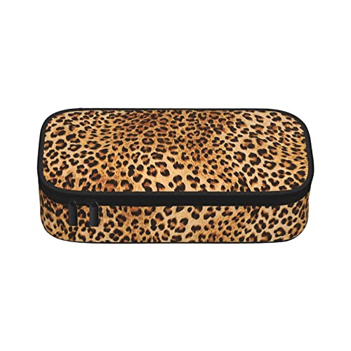 Image of Leopard Print Pencil Case for Girls and Kids Cute Pen Box Pouch Cheetah Print Pencil Bag with Double Zipper, Portable Pencil Pouch for School Office Supplies