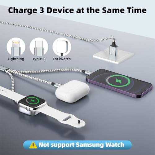 Image of Travel Essentials 3in1 Multi Charging Cable for iPhone Watch Charger,USB A to Type C /IP /iWatch Charger, Charging Cords for Multiple Devices Compatible with iWatch Series&iPhone 16-12 5FT