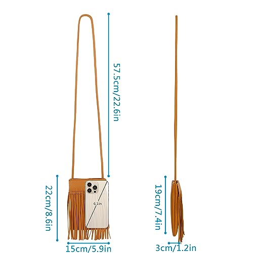 Image of Women Leather Fringe Messenger Bag Mini Hobo Crossbody Tassel Shoulder Bags