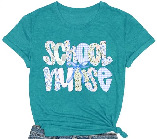 COMIZI School Nurse Shirts for Women School Nurses Graduation Appreciation T-Shirt Nursing Life Tee Tops Cyan