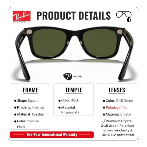 Image of Ray-Ban RB4340 WAYFARER EASE Square Shaped Sunglasses for Men & Women with Official RAYBAN Eyewear Kit