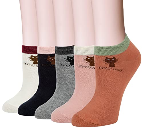 Justay 5 Pairs Womens Cute Cat Socks Novelty Funny Cat Claw Socks Animal Fun Ankle Socks（A-Black） #TOP13