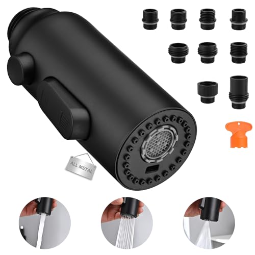 Matte Black Metal Kitchen Faucet Head Replacement for American Standard - 3-Function Spray Nozzle