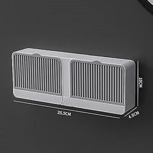 Image of RERANT Wall Mounted Soap Holder Box with Lid and Pull-Out Drain Tray, Adhesive Wall Installation Soap Case with Hook, Bathroom Bar Soap Storage Organizer Unit
