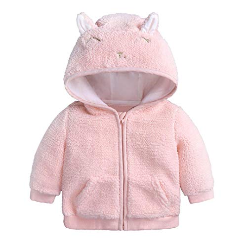 Easytoy Newborn Baby Kids Infant Boys Girl Cartoon Ear Hooded Zip Up Tops Winter Warm Coat Cloak Jackets Clothes (Pink, Asian Size:0-3M)