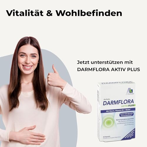 Avitale Darmflora Aktiv Plus mit 100 Mrd. Milchsäure– & Bifidobakterien aus 10 selektierten Stämmen und Vitamin A, B1, B2, B6, Biotin, Folsäure & Niacin, 40 Kapseln
