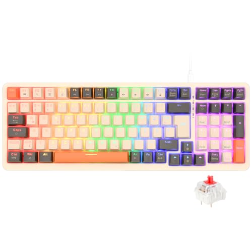 Rii Mechanische Tastatur Gaming Keyboard Retro, Gaming Tastatur Kabel mit QWERTZ, Tastatur Mechanisch mit Rote Schalter, Keyboard Gaming Tastatur 75 Prozent (Kabel Verbindung)