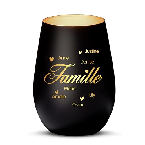 Love and Faith Photophore “Famille” – Décoration Famille en Verre, Noir/Doré – Ambiance Maison