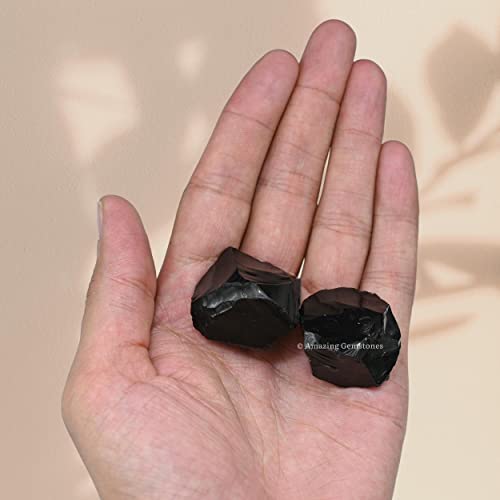Image of Amazing Gemstone Black Obsidian Raw Crystals and Healing Stones, Natural Rocks for Tumbling and DIY Raw Stones and Crystals (5 Pieces)